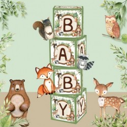 Woodland Baby Shower Decorations Boxes for Boy Girl 4Pcs Sage Green BABY Blocks with Letters for Neutral Gender Reveal Party ...