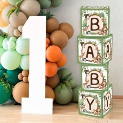 Woodland Baby Shower Decorations Boxes for Boy Girl 4Pcs Sage Green BABY Blocks with Letters for Neutral Gender Reveal Party ...