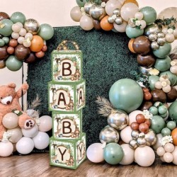 Woodland Baby Shower Decorations Boxes for Boy Girl 4Pcs Sage Green BABY Blocks with Letters for Neutral Gender Reveal Party ...