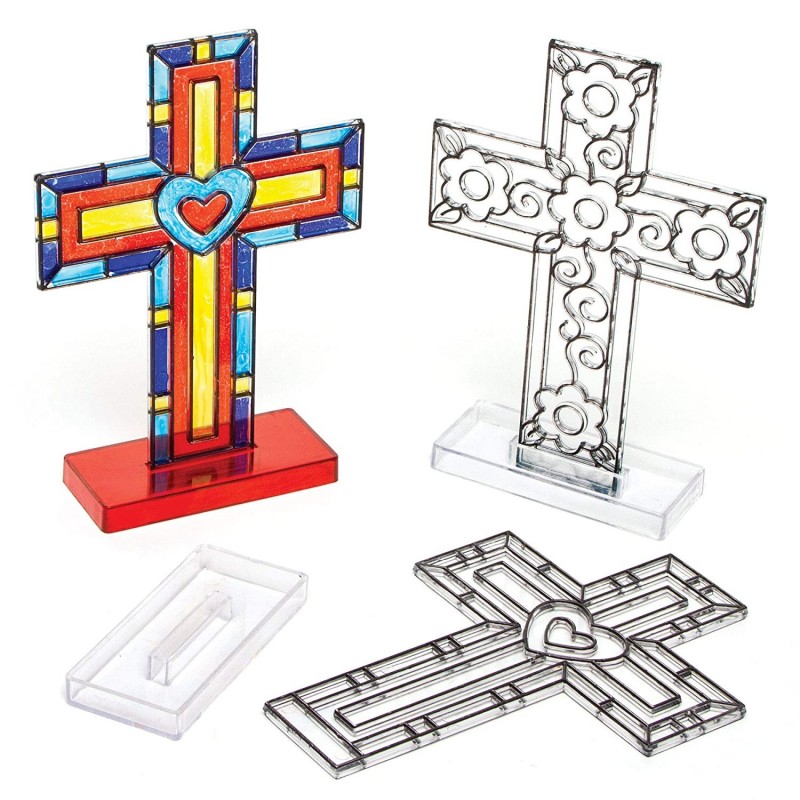 Baker Ross-AG321 Cross Stand-up Suncatchers for Children to Colour-In Decorate and Personalise Easter Christian Crafts (Pack ...