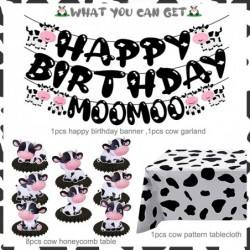 Cow Birthday Party Decoration Cow Theme Birthday Banner Table Honeycomb Centerpieces Cow Print Tablecloth for Farm Barnyard B...