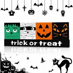 5 Pieces Halloween Wooden Blocks Decor Pumpkin Cat Mummy Sign Trick Or Treat Table Sign Halloween Wooden Table Centerpiece fo...