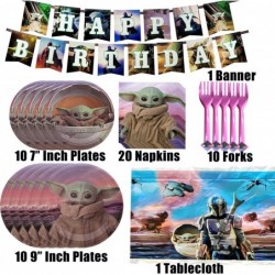 Baby Yoda Birthday Party Supplies Set Baby Yoda Theme Party Decoration includes Happy Birthday Banner Plates Forks Tablecover...