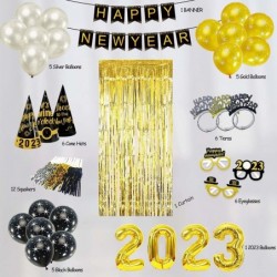 New Years Eve Party Supplies 2023 - Happy New Year Decorations Kit - Includes Banner Hats Glasses Tiaras Balloons Squawkers a...