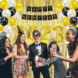 New Years Eve Party Supplies 2023 - Happy New Year Decorations Kit - Includes Banner Hats Glasses Tiaras Balloons Squawkers a...