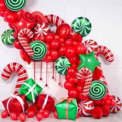 30Pcs Christmas Balloons Decoration Set Candy Cane Gift Box Mylar Foil Balloons for Christmas New Year Candies Xmas Theme Par...