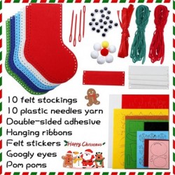 10 Pieces Felt Christmas Craft DIY Christmas Felt Stockings with Ornaments Handmade Sewing Sock Kits for Kids Christmas Prese...