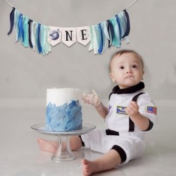 Outer Space Planets High Chair Banner - Astronaut Rocket 1st Birthday Boy High Chair ONE Banner - First Trip Around the Sun P...