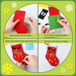 10 Pieces Felt Christmas Craft DIY Christmas Felt Stockings with Ornaments Handmade Sewing Sock Kits for Kids Christmas Prese...