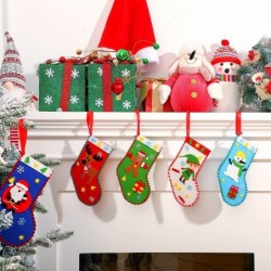 10 Pieces Felt Christmas Craft DIY Christmas Felt Stockings with Ornaments Handmade Sewing Sock Kits for Kids Christmas Prese...