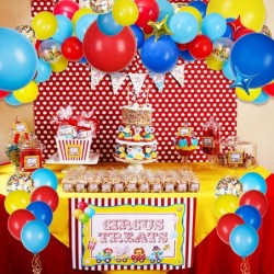 Carnival Circus Balloon Arch and Garland Kit with 117pcs Red Blue Yellow Rainbow Latex Confetti Balloons Garland and Star Foi...