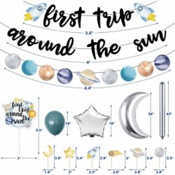 First trip Around the Sun Birthday Decorations -58pcs Outer Space 1st Birthday Banner First Trip Around the Sun Cake Toppers ...