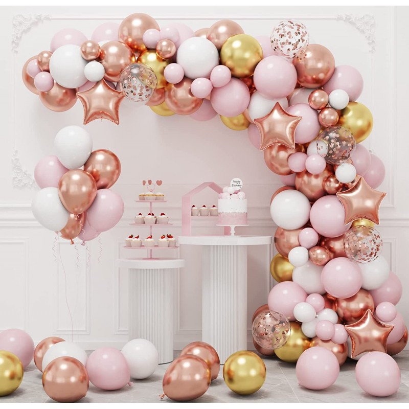 140pcs Rose Gold Balloon Garland Arch Kit with Pink Gold White Balloons for Gradution Birthday Party Baby Shower Wedding Deco...