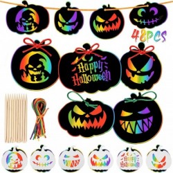 48 Pieces Halloween Scratch Paper Crafts Kit Bulk of Halloween Pumpkins Magic Rainbow Scratch Art for Kids DIY Party Ornament...