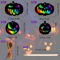 48 Pieces Halloween Scratch Paper Crafts Kit Bulk of Halloween Pumpkins Magic Rainbow Scratch Art for Kids DIY Party Ornament...