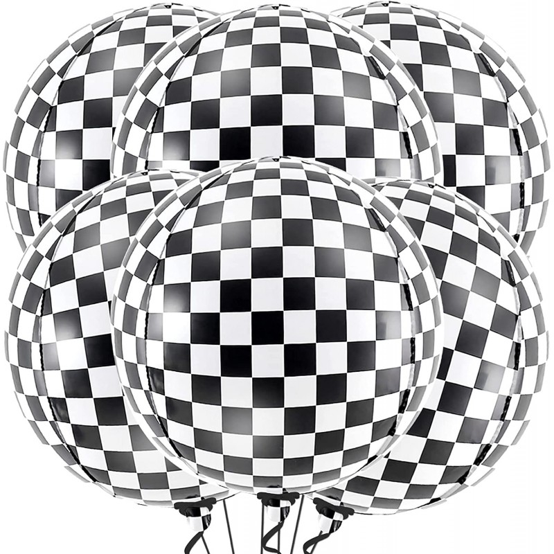 Big Black and White Checkered Balloons - 22 Inch Pack of 6 | Large 360 Degree 4D Round Race Car Balloons for Birthday | Check...