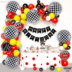 Big Black and White Checkered Balloons - 22 Inch Pack of 6 | Large 360 Degree 4D Round Race Car Balloons for Birthday | Check...