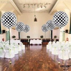 Big Black and White Checkered Balloons - 22 Inch Pack of 6 | Large 360 Degree 4D Round Race Car Balloons for Birthday | Check...