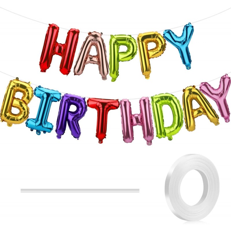 Happy Birthday Balloons Banner 16 Inch Mylar Foil Letters Birthday Party Decorations and Supplies for Kids and Adults Reusabl...