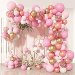 140Pcs Rose Gold Pink Balloons Garland Arch Kit Light Pink Rose Gold Confetti Balloons for Women Girls Birthday Baby Shower W...