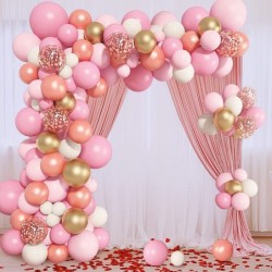 140Pcs Rose Gold Pink Balloons Garland Arch Kit Light Pink Rose Gold Confetti Balloons for Women Girls Birthday Baby Shower W...