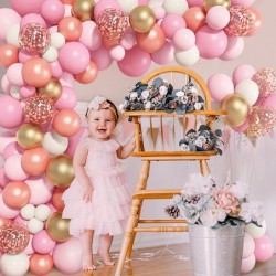 140Pcs Rose Gold Pink Balloons Garland Arch Kit Light Pink Rose Gold Confetti Balloons for Women Girls Birthday Baby Shower W...