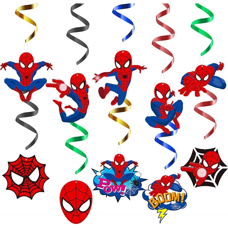 30Ct Spider Superhero Hanging Swirls Decorations Spider Hero Whirls Glitter Foil Ceiling Swirls Streamers Decorations Superhe...