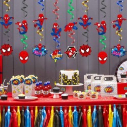 30Ct Spider Superhero Hanging Swirls Decorations Spider Hero Whirls Glitter Foil Ceiling Swirls Streamers Decorations Superhe...