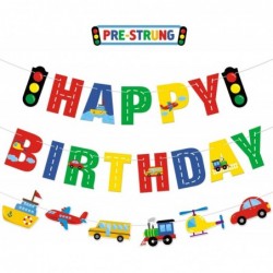 Transportation Happy Birthday Banner Car Bus Train Plane Ship Helicopter Traffic Light Photo Props Garland for Kids Transport...