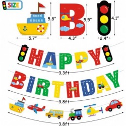 Transportation Happy Birthday Banner Car Bus Train Plane Ship Helicopter Traffic Light Photo Props Garland for Kids Transport...