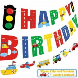 Transportation Happy Birthday Banner Car Bus Train Plane Ship Helicopter Traffic Light Photo Props Garland for Kids Transport...