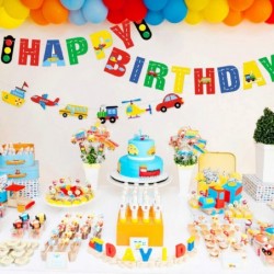 Transportation Happy Birthday Banner Car Bus Train Plane Ship Helicopter Traffic Light Photo Props Garland for Kids Transport...