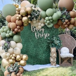 Sage Green Balloon Garland Arch Kit Jungle Safari Woodland Balloon Garland Arch Sage Green Brown Beige Gold Balloons for Baby...