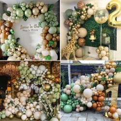 Sage Green Balloon Garland Arch Kit Jungle Safari Woodland Balloon Garland Arch Sage Green Brown Beige Gold Balloons for Baby...