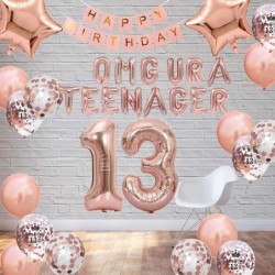 13th Birthday Decorations for Girl Rose Gold OMG UR A Teenager Balloons Birthday Banner Number 13 Birthday Foil Balloons Conf...