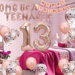 13th Birthday Decorations for Girl Rose Gold OMG UR A Teenager Balloons Birthday Banner Number 13 Birthday Foil Balloons Conf...