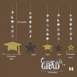 Gold Silver Black Graduation Party Decoration Kit Black Cap Decor Shiny Congrats Grad Banner Star Hat Garland Streamer Banner...