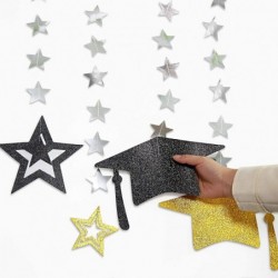 Gold Silver Black Graduation Party Decoration Kit Black Cap Decor Shiny Congrats Grad Banner Star Hat Garland Streamer Banner...