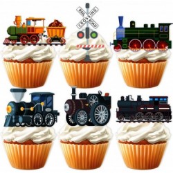 18pcs Black Glitter Dessert Cupcake Topper Transportation Train Railroad Crossing Theme Decor Supplies Baby Shower Children B...