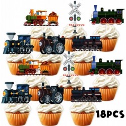 18pcs Black Glitter Dessert Cupcake Topper Transportation Train Railroad Crossing Theme Decor Supplies Baby Shower Children B...