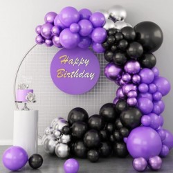 Purple Balloon Garland Kit 112 Pcs Black Purple Metallic Silver Balloon Arch Kits 5 10 12 18 Inch Latex Balloons for Hallowee...