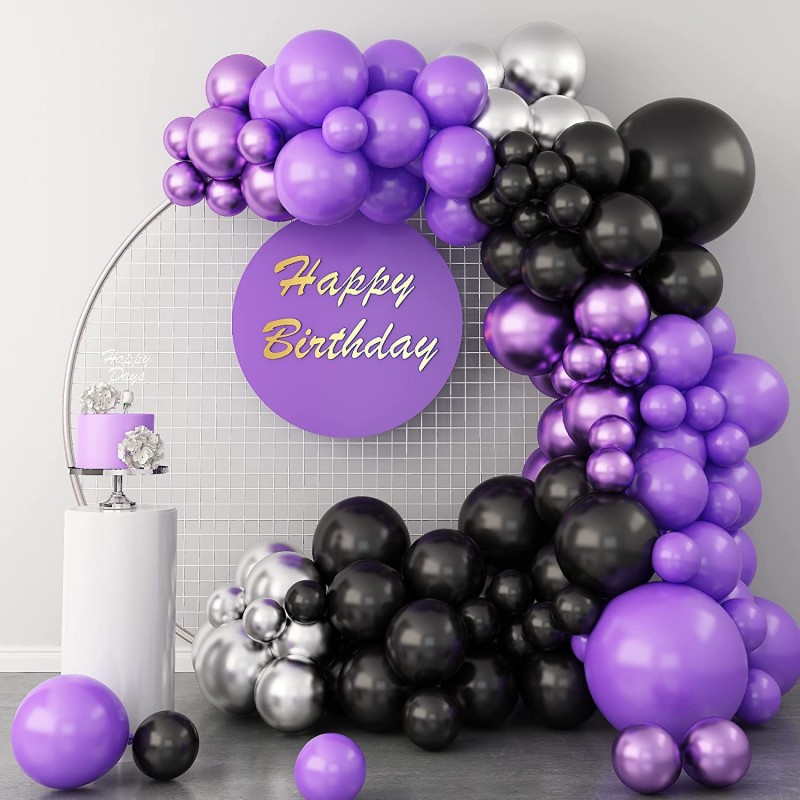 Purple Balloon Garland Kit 112 Pcs Black Purple Metallic Silver Balloon Arch Kits 5 10 12 18 Inch Latex Balloons for Hallowee...