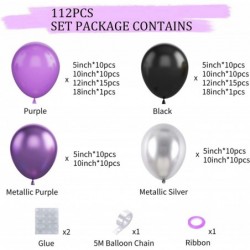 Purple Balloon Garland Kit 112 Pcs Black Purple Metallic Silver Balloon Arch Kits 5 10 12 18 Inch Latex Balloons for Hallowee...