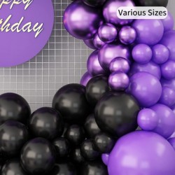 Purple Balloon Garland Kit 112 Pcs Black Purple Metallic Silver Balloon Arch Kits 5 10 12 18 Inch Latex Balloons for Hallowee...