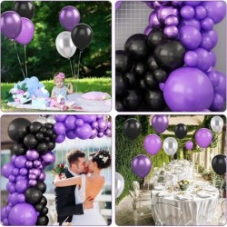 Purple Balloon Garland Kit 112 Pcs Black Purple Metallic Silver Balloon Arch Kits 5 10 12 18 Inch Latex Balloons for Hallowee...