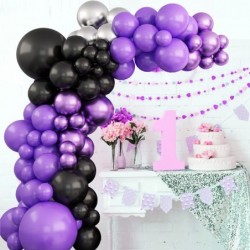 Purple Balloon Garland Kit 112 Pcs Black Purple Metallic Silver Balloon Arch Kits 5 10 12 18 Inch Latex Balloons for Hallowee...