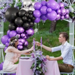 Purple Balloon Garland Kit 112 Pcs Black Purple Metallic Silver Balloon Arch Kits 5 10 12 18 Inch Latex Balloons for Hallowee...