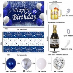 Navy Blue Birthday Decorations Happy Birthday Decorations for Men Women- Blue Photography Backdrop & Tablecloth Balloons Arch...