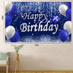 Navy Blue Birthday Decorations Happy Birthday Decorations for Men Women- Blue Photography Backdrop & Tablecloth Balloons Arch...