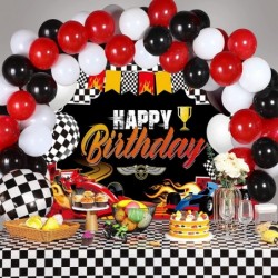 67 Pieces Race Car Birthday Decorations Happy Birthday Racing Car Backdrop Checkered Flags Balloons Black White Checkered Fla...